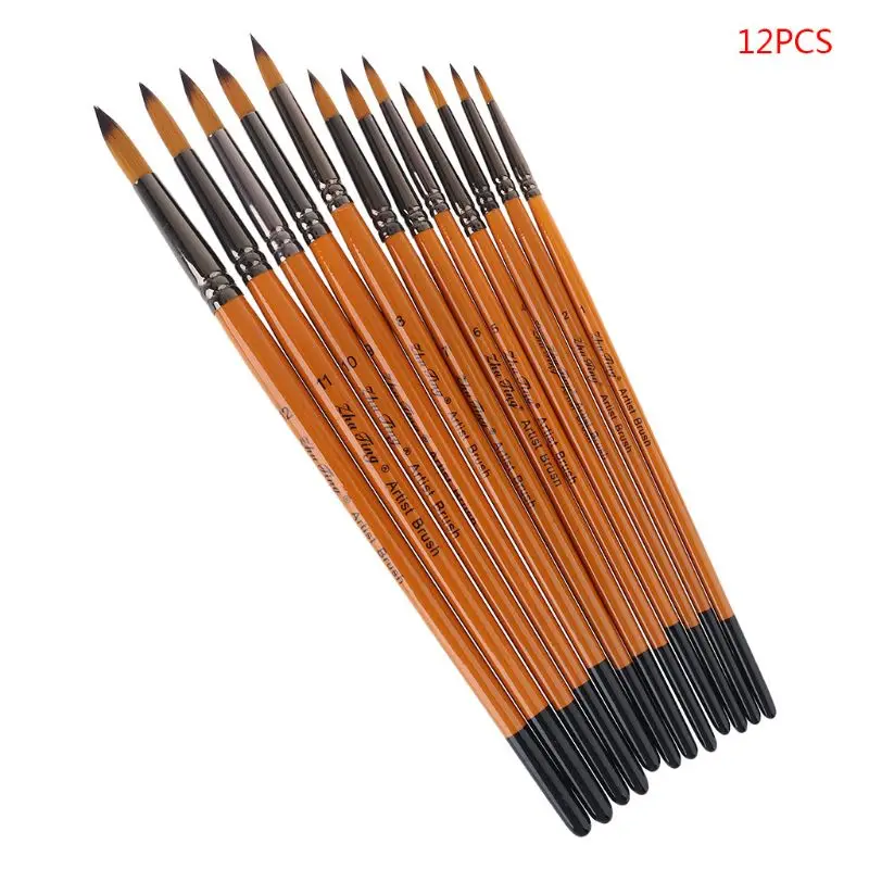 

12pcs Professional Painting Brushes Nylon Hair Artist Watercolor Acrylic Gouache Paint Brush