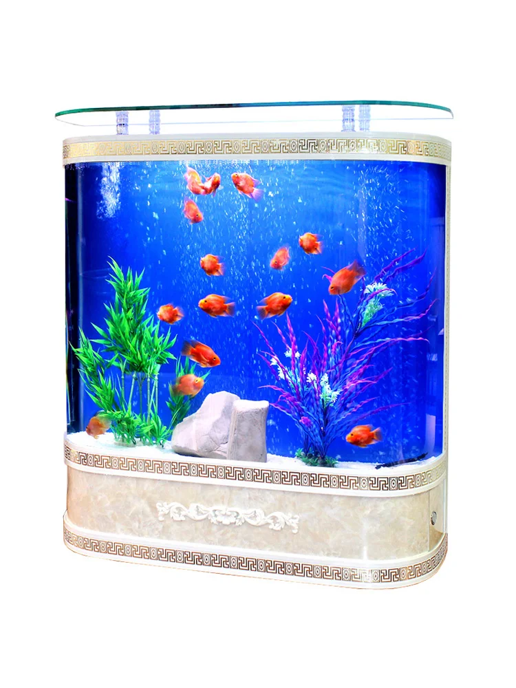 Double arc cylindrical ecological fish tank aquarium, medium sized large non replaceable screen, lazy floor tank