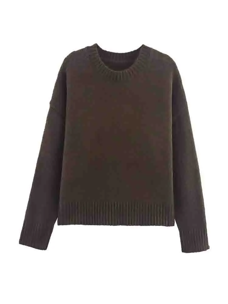 

European style new women's fashion versatile temperament plain needle soft retro silhouette comfortable sweater