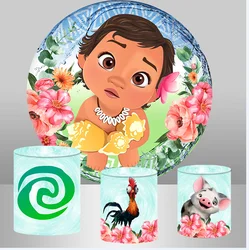 Round Backdrop Baby Moana Princess for Birthday Party Baby Shower Decorations Invitations Banner Wall Decor Photo Booth