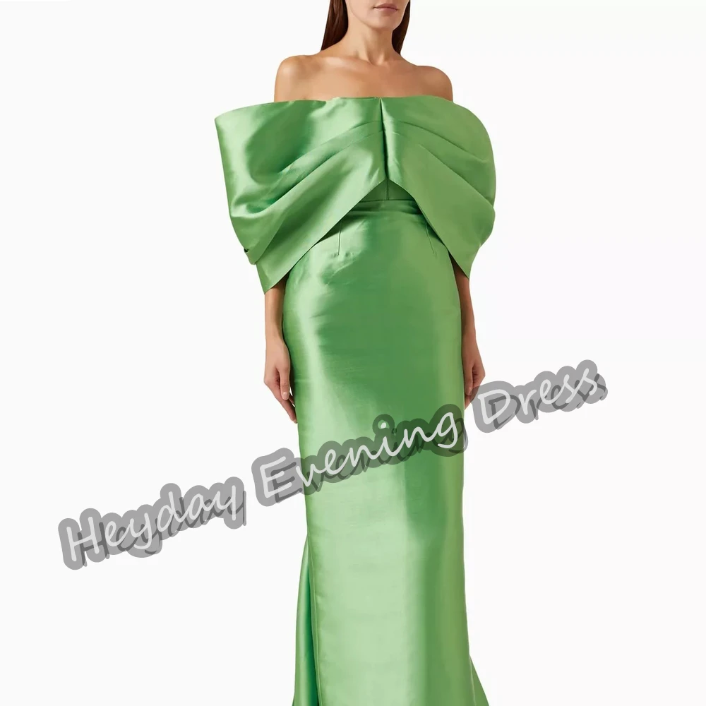 Heyday Satin Off-the-shoulder Saudi Arabia Short Sleeves Prom Gown Floor Length Elegant Evening  Sexy Party Dress For Women 2024