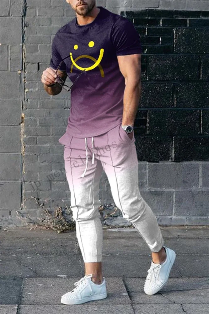 

2025-26 Summer Hot-selling Fashion Trend Outdoor Travel Men's Suit Breathable Breathable Men's Round Neck T-shirt Trousers Suit