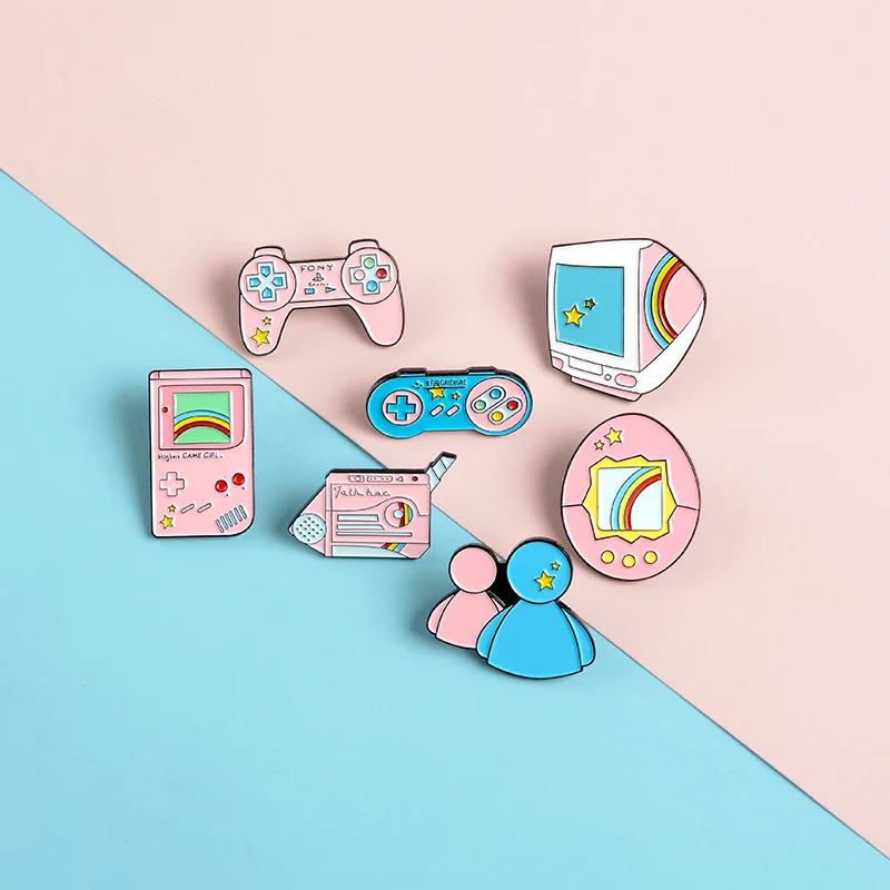 Game Machine Game Handle controller Brooch Classic Cartoon Game Console Lapel Enamel pins Brooches Badges Bags pin 7 styles Pink