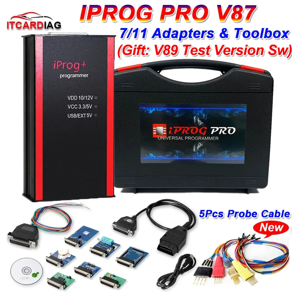 Iprog Pro V87 Gift V89 Test with 7/11 Adapters for Eeprom IMMO/KM/Radio/Airbag Reset Dashboard IPROG+ ECU Key Programmer Tool