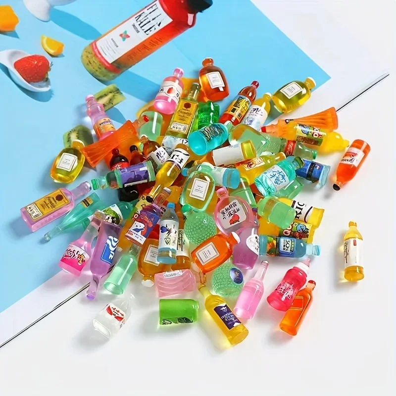 50 قطعة من زجاجة مشروبات صغيرة لتزيين بيت الدمية، حافظة هاتف محمول ذاتية الصنع لتزيين بيت الدمية