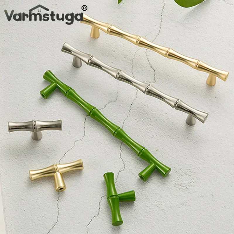 Bamboo Design Handles Zinc Alloy Cabinet Knobs and Handles Gold Door Handle Kitchen Pulls Furniture Handle Door Hardware