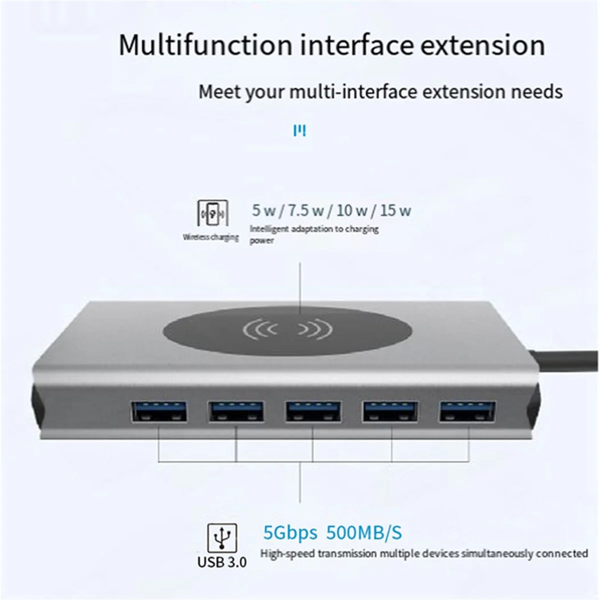 13-in-1 Type C Docking Station Adapter 15W Wireless Charger USB3.0Hub Hub PD100W Expander RJ45 Gigabit Network Card