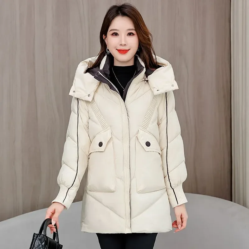 

2026 Autumn Winter New Down Cotton-Padded Jacket Women Overcoat Long Loose Thick Warm Cotton Jacket Korean Fashion Hooded Parka