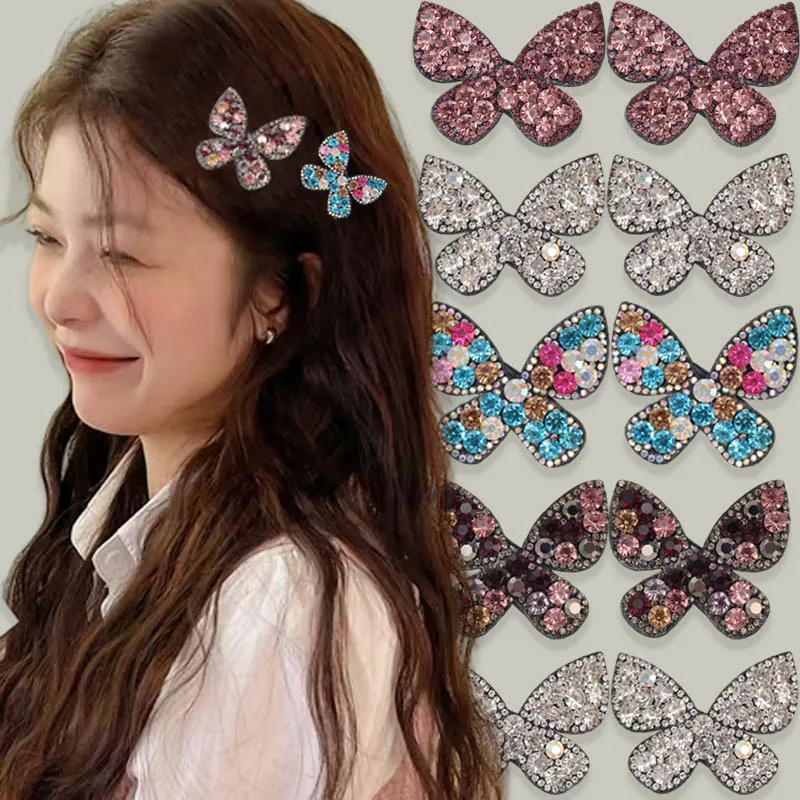 Korean Fashion Rhinestone Hair Clips Korean Shiny Butterfly Hairclips Women Snap Hairpin Hairgrip New Item Headwear Accessories