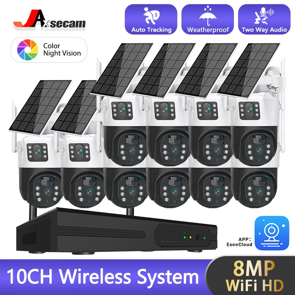 

10CH NVR 8MP Wireless CCTV Security Camera System Outdoor Solar Battery Powered Wifi IP Camera PTZ Video Surveillance Protection