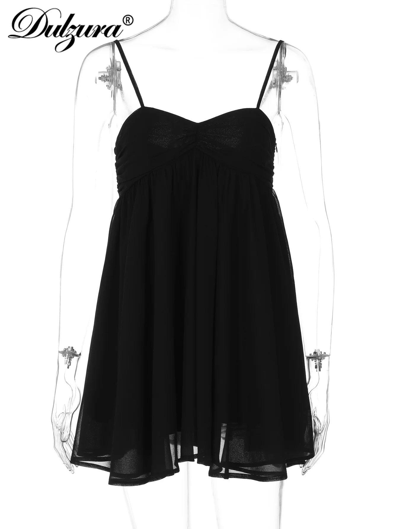 Dulzura 2025 Summer Fashion Sleeveless Backless Slim Fit Chiffon Mini Camisole Dress Lady Solid Sexy Elegant Party Club Clothes