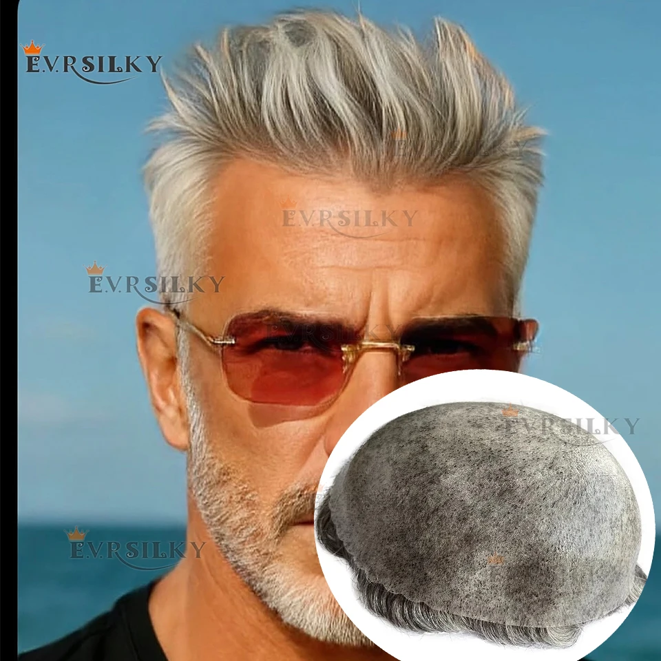 

1B50 1B80 1B20 Белый Серый Черный Супер Прочный Тонкая Кожа Пу Натуральная Линия Волос Человеческие Волосы Парик для Мужчин Капиллярная Протези Система