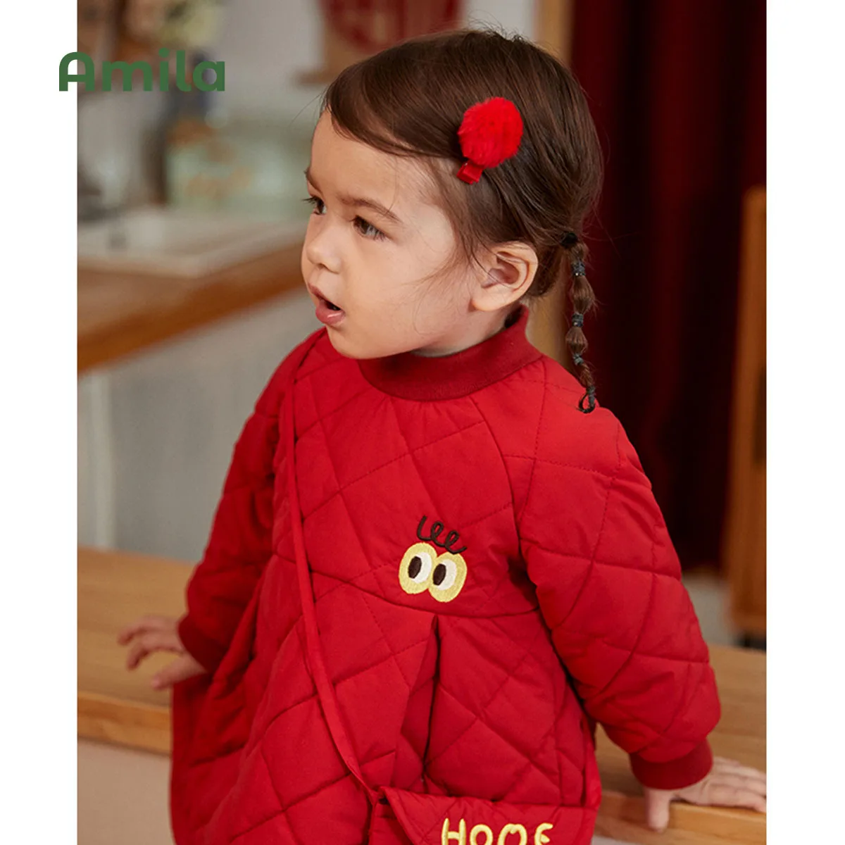 Amila Children\'s Clothing For Girls 2024 Breathable Material New Cute Red Long  Sleeves Cotton Clothes For Baby Childs