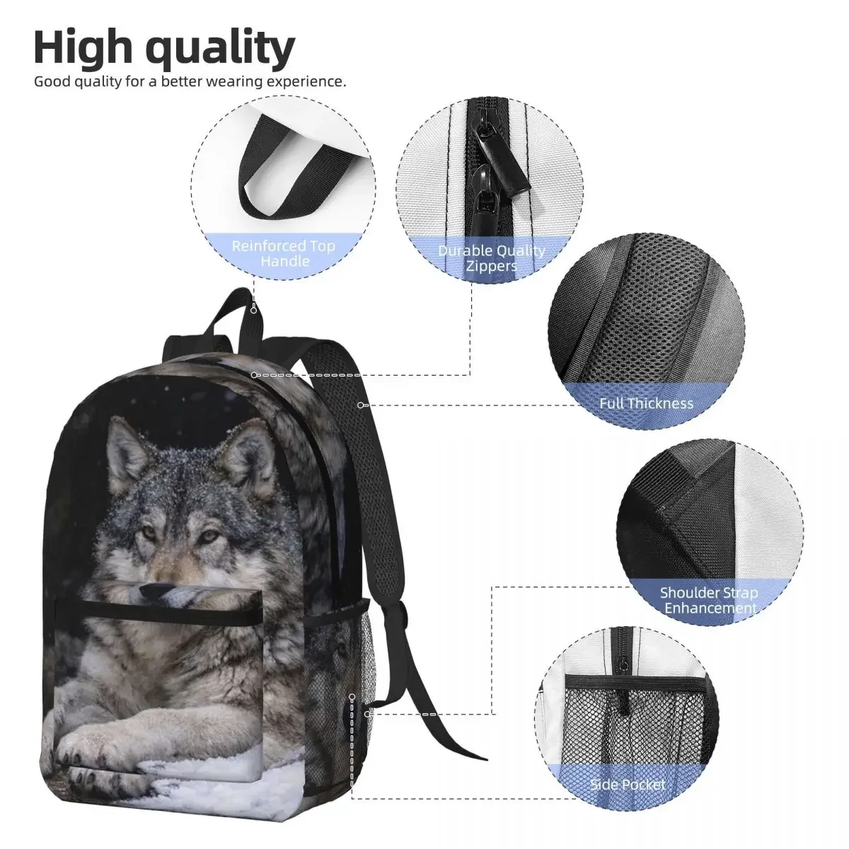 Wolf Lay Down In The Snow Backpack Daypack Large Capacity Kids BookBag School Bag Shoulder Bags for Men Women