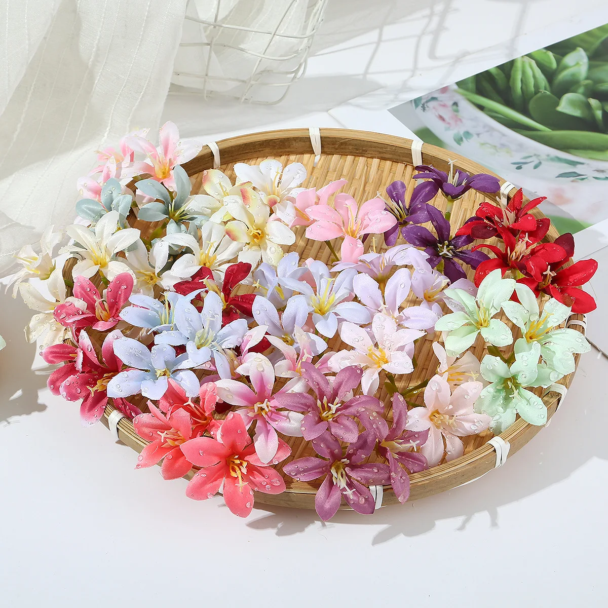 

10PCS Artificial Flowers Silk Rose Arch Waterdrop for Scrapbooking DIY Candy Box Garden Wedding Home Decor Wreath Christmas
