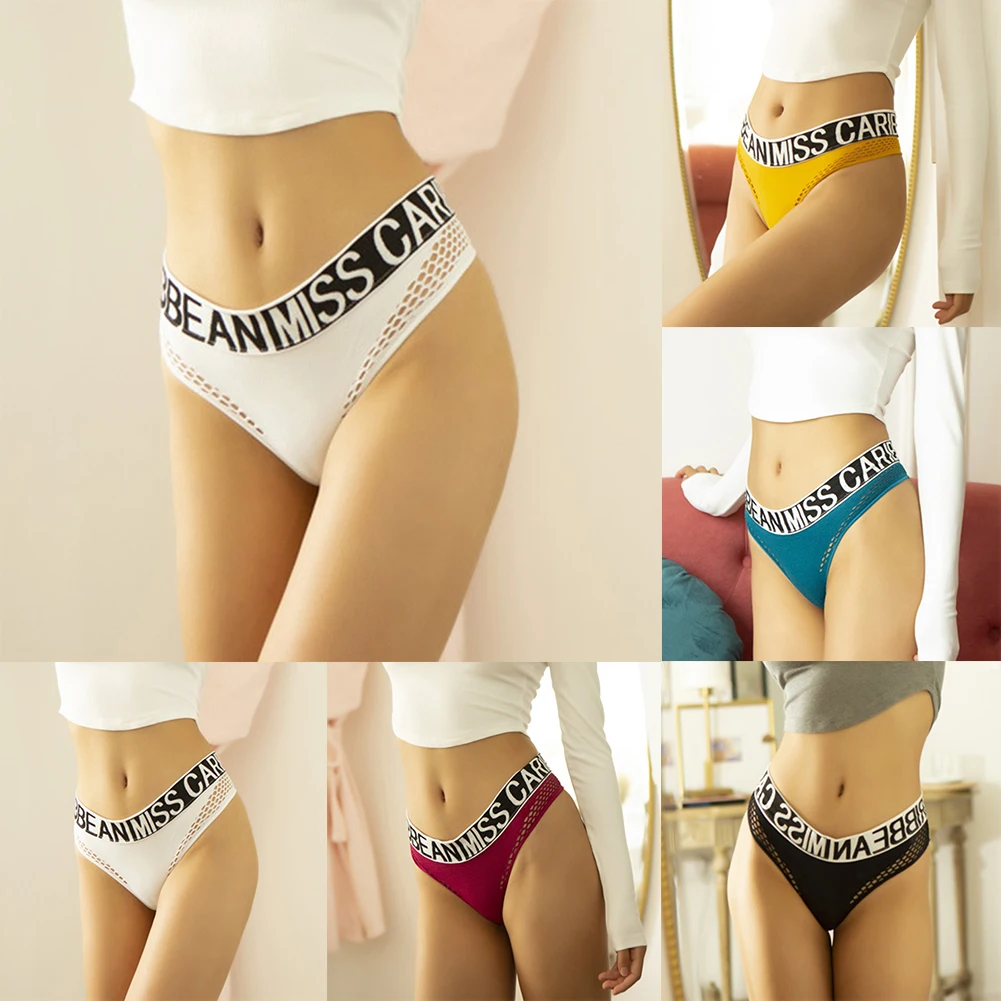 Women Elastic Thong G-string Panties Hollow High Cut Sports Lingerie Underwear