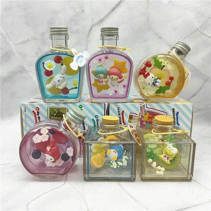 6 Style/Set Sanrio Hello Kitty Melody Cinnamoroll Fruit Pie Perfume Bottle Anime Action Figure Kawaii Model Doll Toys Ornaments