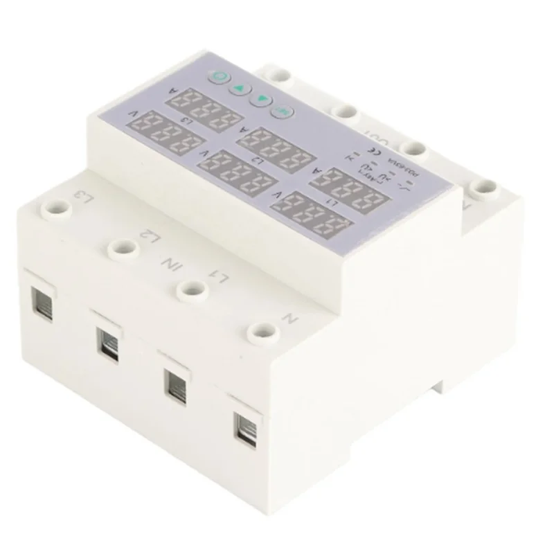AC56-3 Phase DIN Rail Voltmeter Ammeter Automatic Overvoltage Overcurrent Protector AC 390‑500V