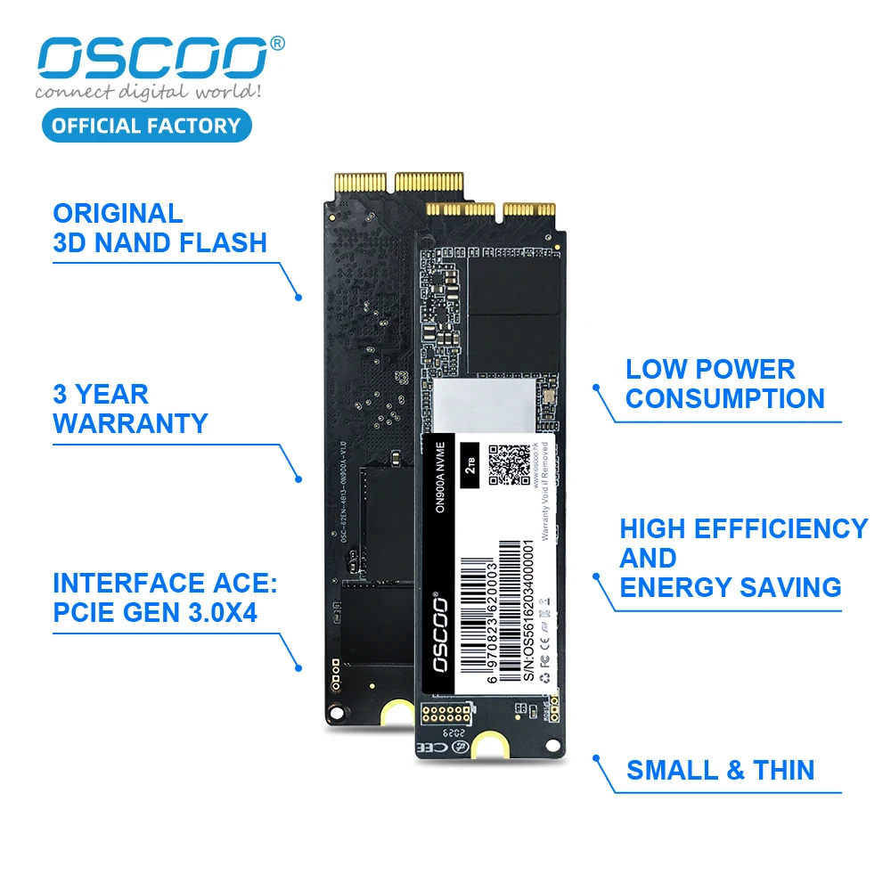 OSCOO NVMe SSD Hard Drives For Macbook Air A1369 A1465 A1466 Disco Duro Solido SSD For Macbook Pro A1502 A1398 iMac A1418 A1419