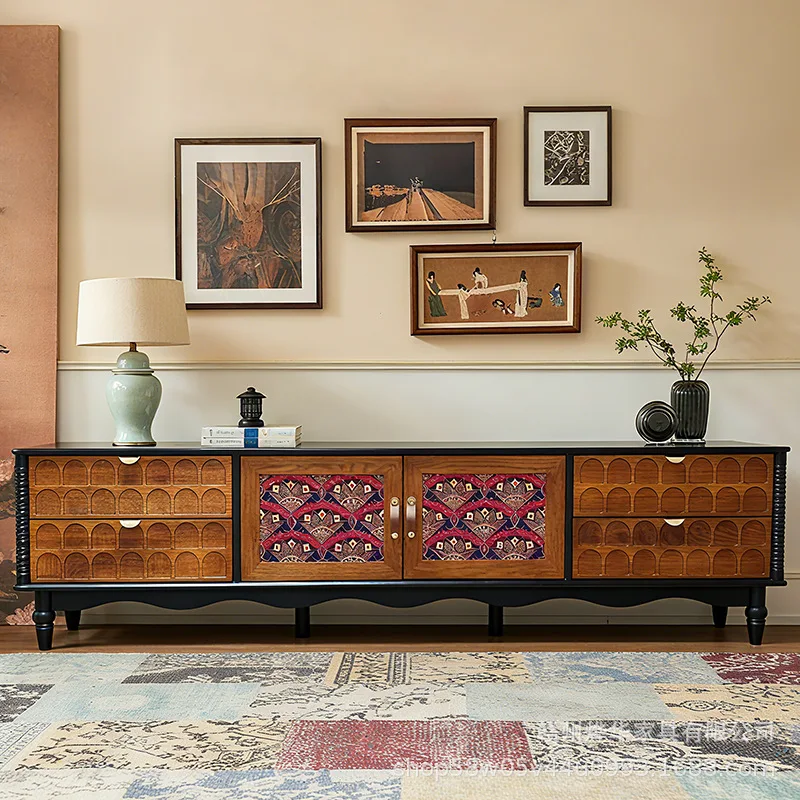 Factory Direct 2026 Medieval ash wood Muyan TV cabinet, chest ca binet, retro double-color storage cab inet, high-end audio-visu
