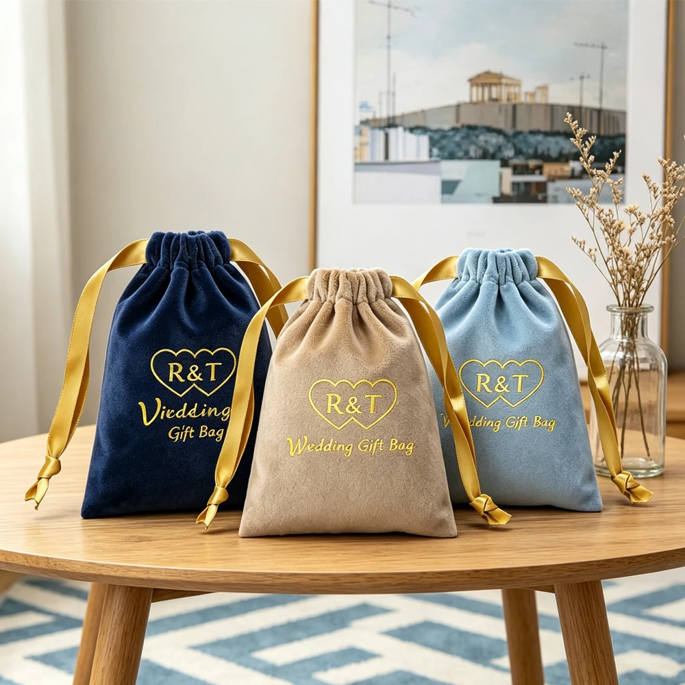 

100Pcs Custom Logo Suede Velvet Drawstring Bag for Jewellery Packaging Necklaces Earrings Brooch Keychain Perfume Organizer Bags