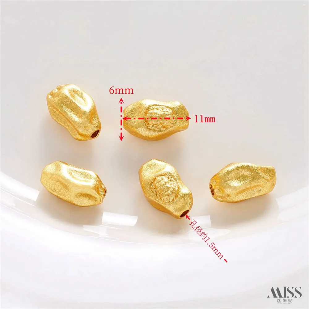 Sand Gold Gold Color Chisel Engraved with God of Wealth Statue Irregular Bead Diy Handmade Bracelet Necklace Jewelry Accessories