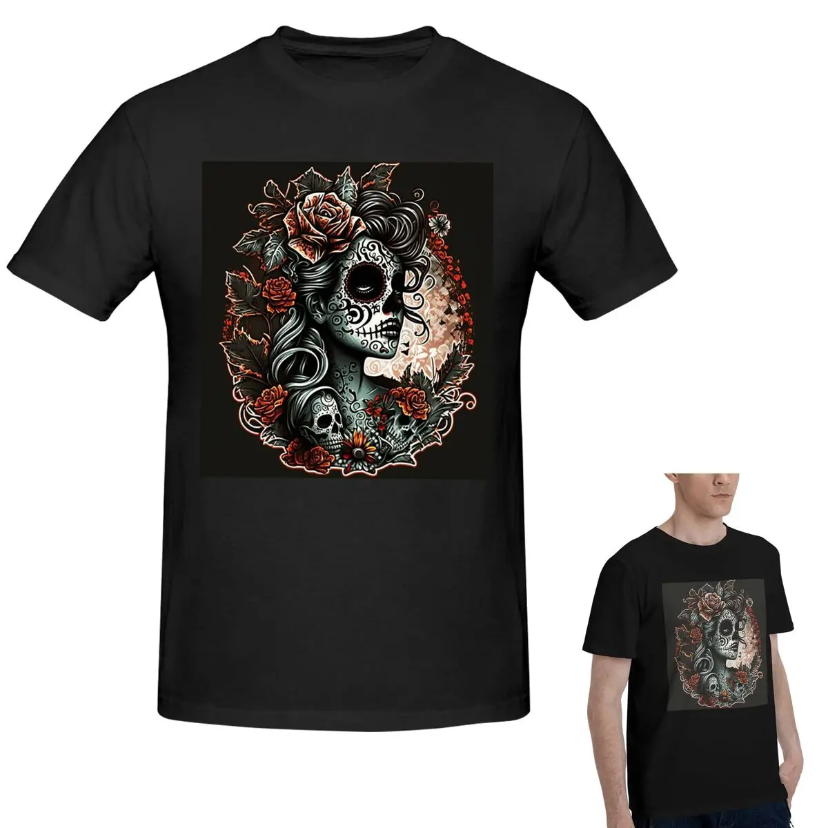 

Alexander Gothic Las Elegantes Girls Day Of Dead Skull T-Shirt Men's Funny Oversized T Shirt Men Round Neck Summer Shirts Tops