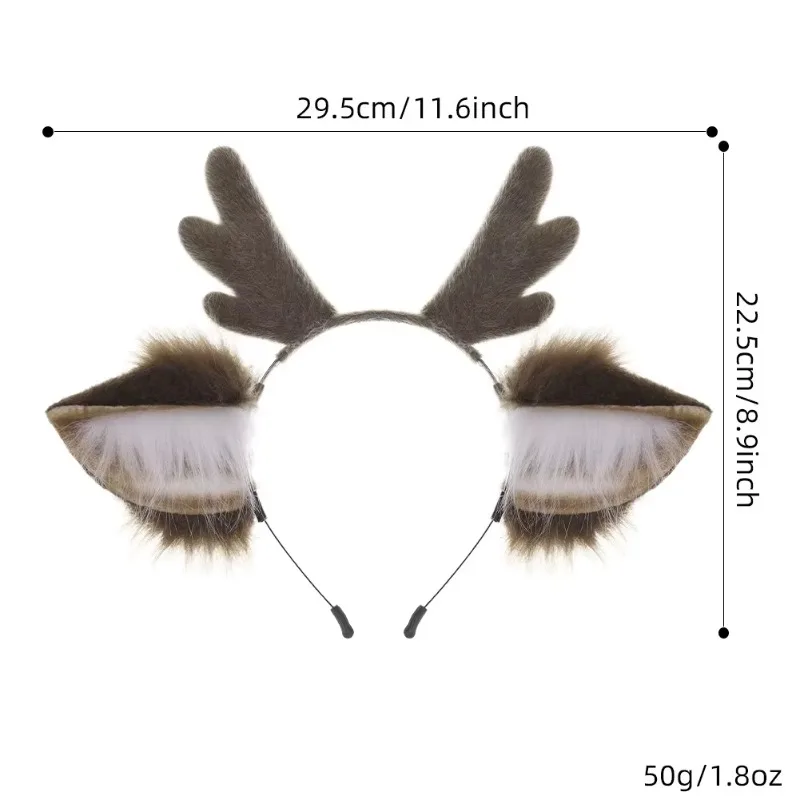 Winter Cute Faux Plush Ear Antler Headband Cosplay Handmade Christmas Accessories Performance Party Hair Ornaments 2