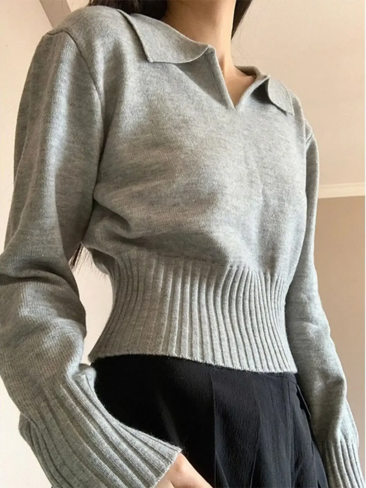 Turn Down Collar Sueter Mujer Jersey Pullover Sweater Korean Fashion Jumper Ropa Solid Tops Design Chic All-match Simple