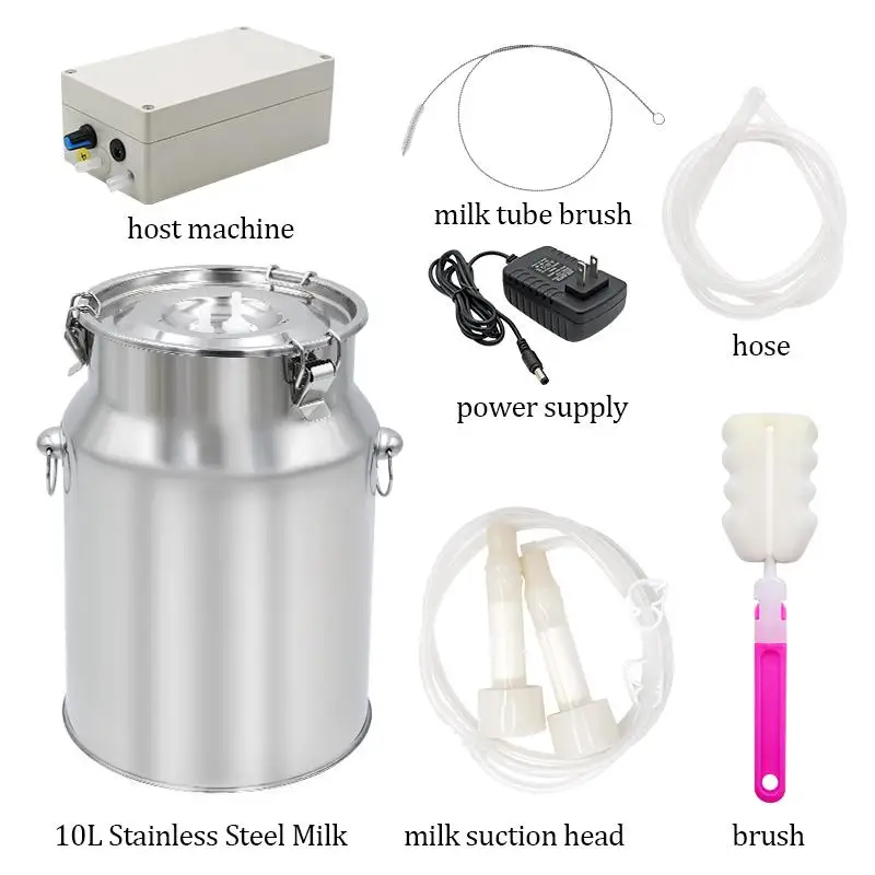 10L Electric Milking Machine Stainless Steel Milker Farm Cow Goat Vacuum Suction Pump Bucket Automatic Cattle Milking Equipment