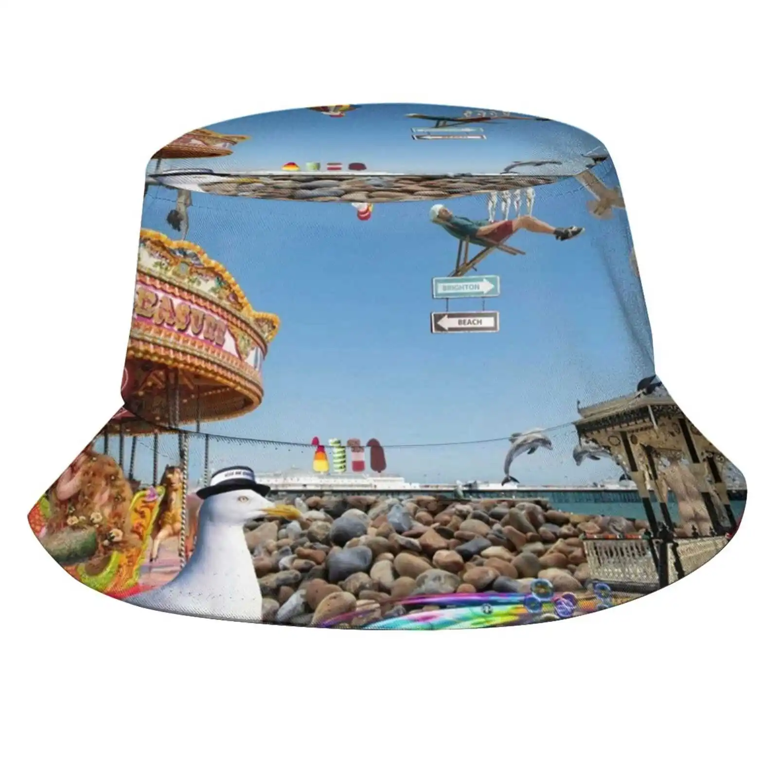 Brighton Beach Bucket Hat Beach Tourism Hats Breathable Sun Cap Beach Uk Brighton Fun Gay Seagull Mermaid