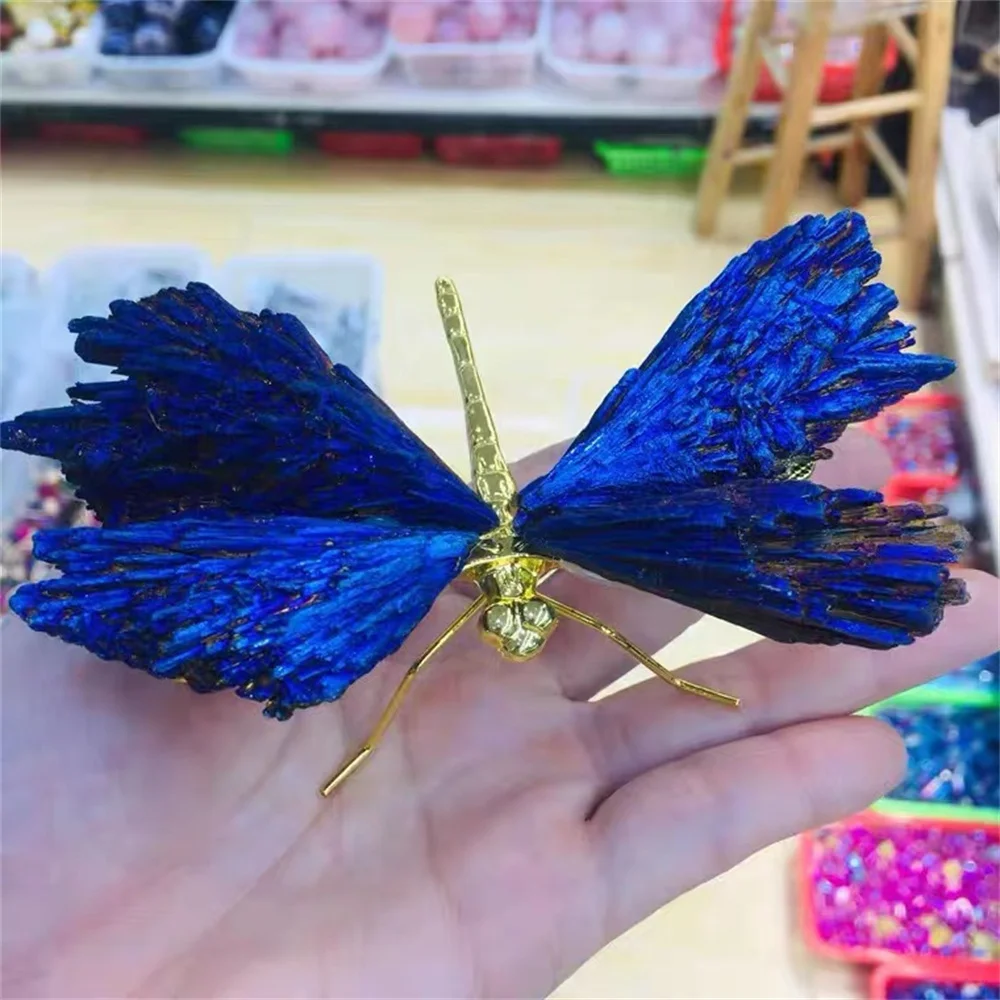 

Natural Black Tourmaline Electroplating Dragonfly Spar Crafts Ornaments Color Plating Crystal Butterfly Home Decoration