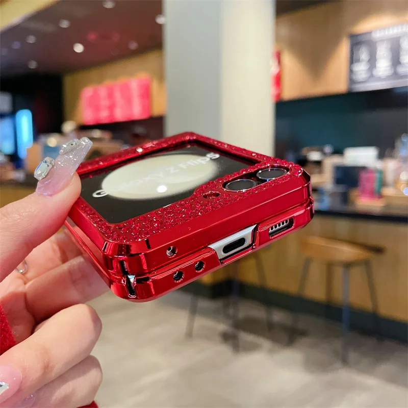 لسامسونج غالاكسي Z فليب 6 5 4 3 5G جراب هاتف فاخر مطلي بلينغ بريق حلقة قابلة للطي للصدمات الصلب واقية كوف #5