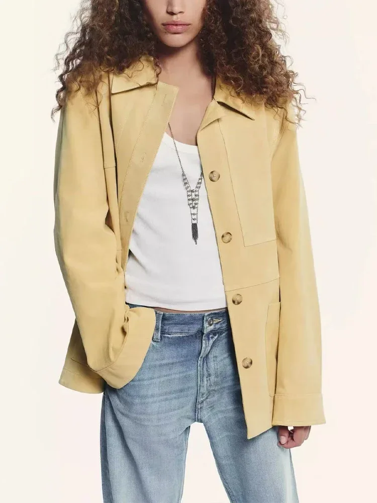 

European and American style autumn new arrivals women's clothing solid color faux leather suede leather jacket