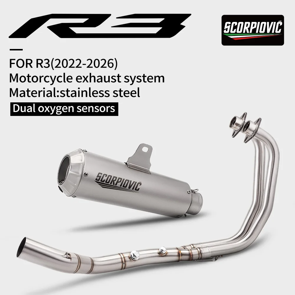 Motorcycle Exhaust Pipe Muffler For YZF R3 R25 MT03 Dual O2 Sensor With DB Killer Complete Front Connection System 2022-2026