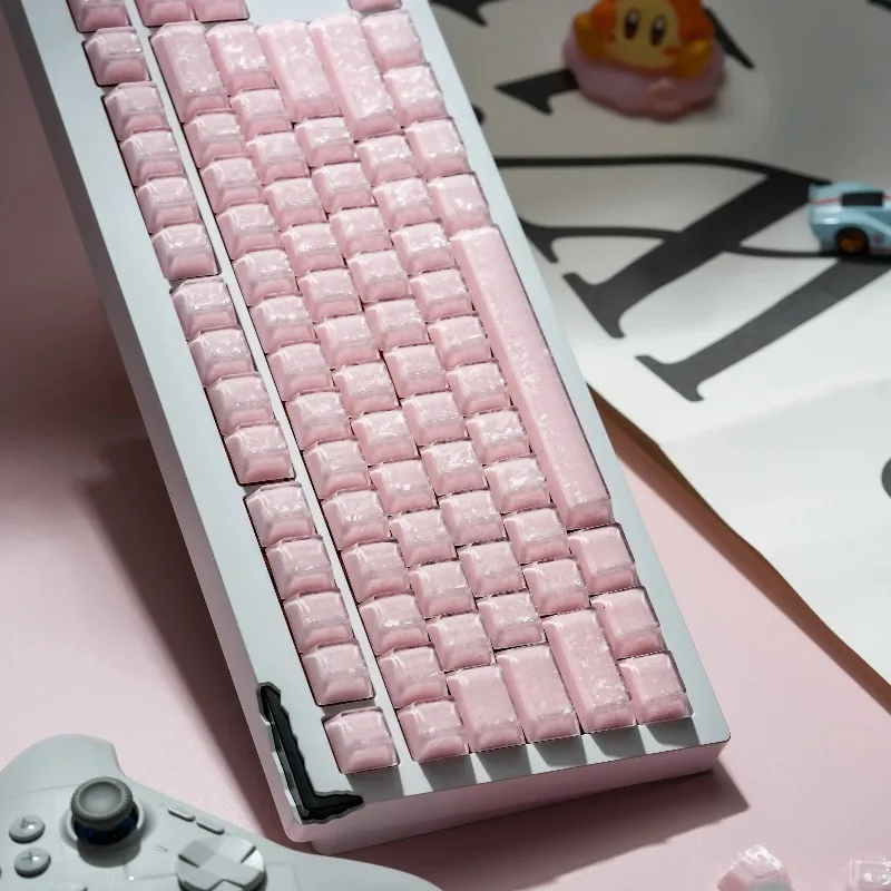 Jelly Carbon Fiber Keycaps Custom ABS+PC Pink Cherry Side Carving Transparent Point Key Caps Cute Original design MX switch cap