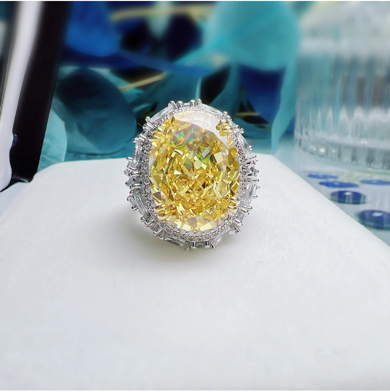 

14 Carat Yellow Diamond Ring 925 Sterling Silver European and American Miniature Inlaid Ring Engagement Women's Jewelry