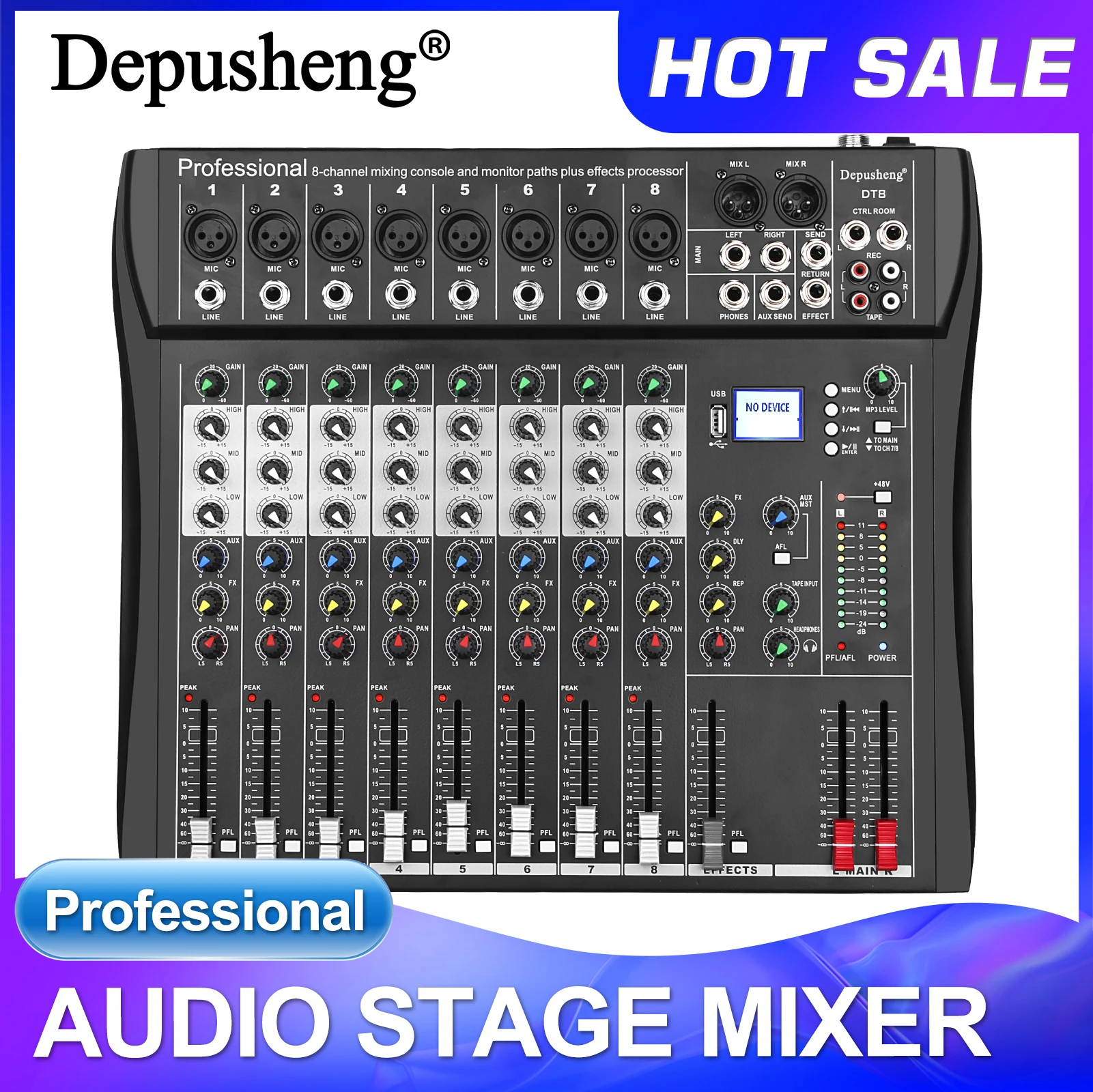 

Профессиональный звуковой миксер Depusheng DT8, 8/12 каналов, Bluetooth, USB, 48 В, фантомная микшерная консоль для ПК, DJ, усилитель для караоке