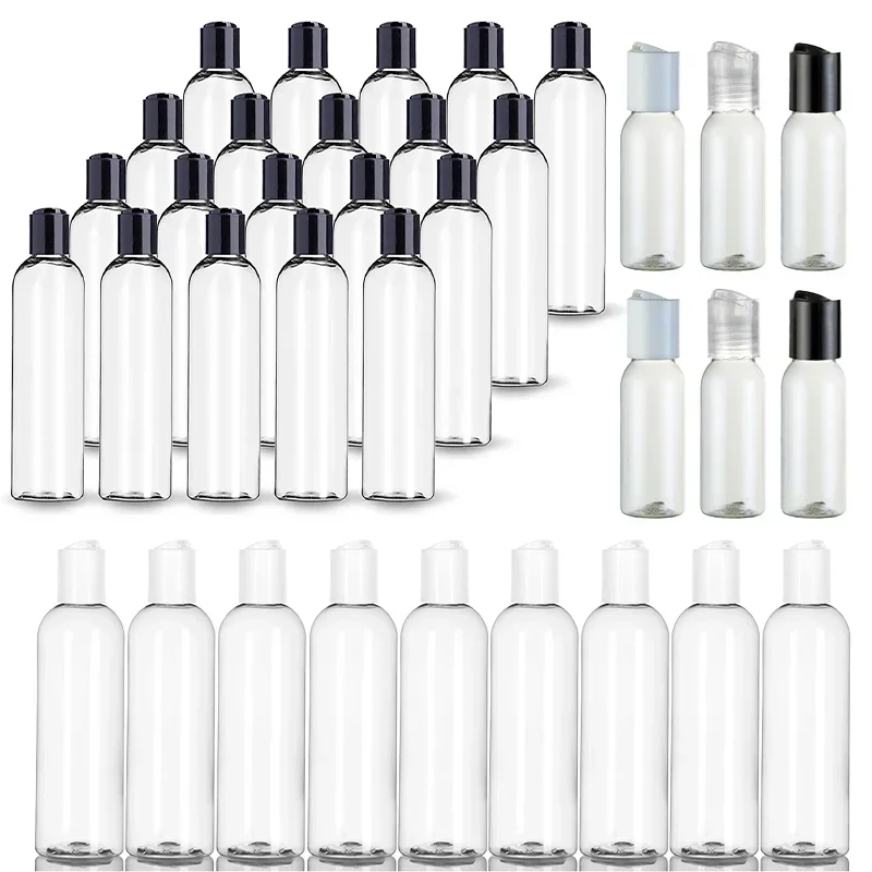 

100pcs 30ml-100ml Empty Clear Plastic Squeeze Bottles with Disc Top Caps Travel Refillable Containers for Shampoo Lotions Creams