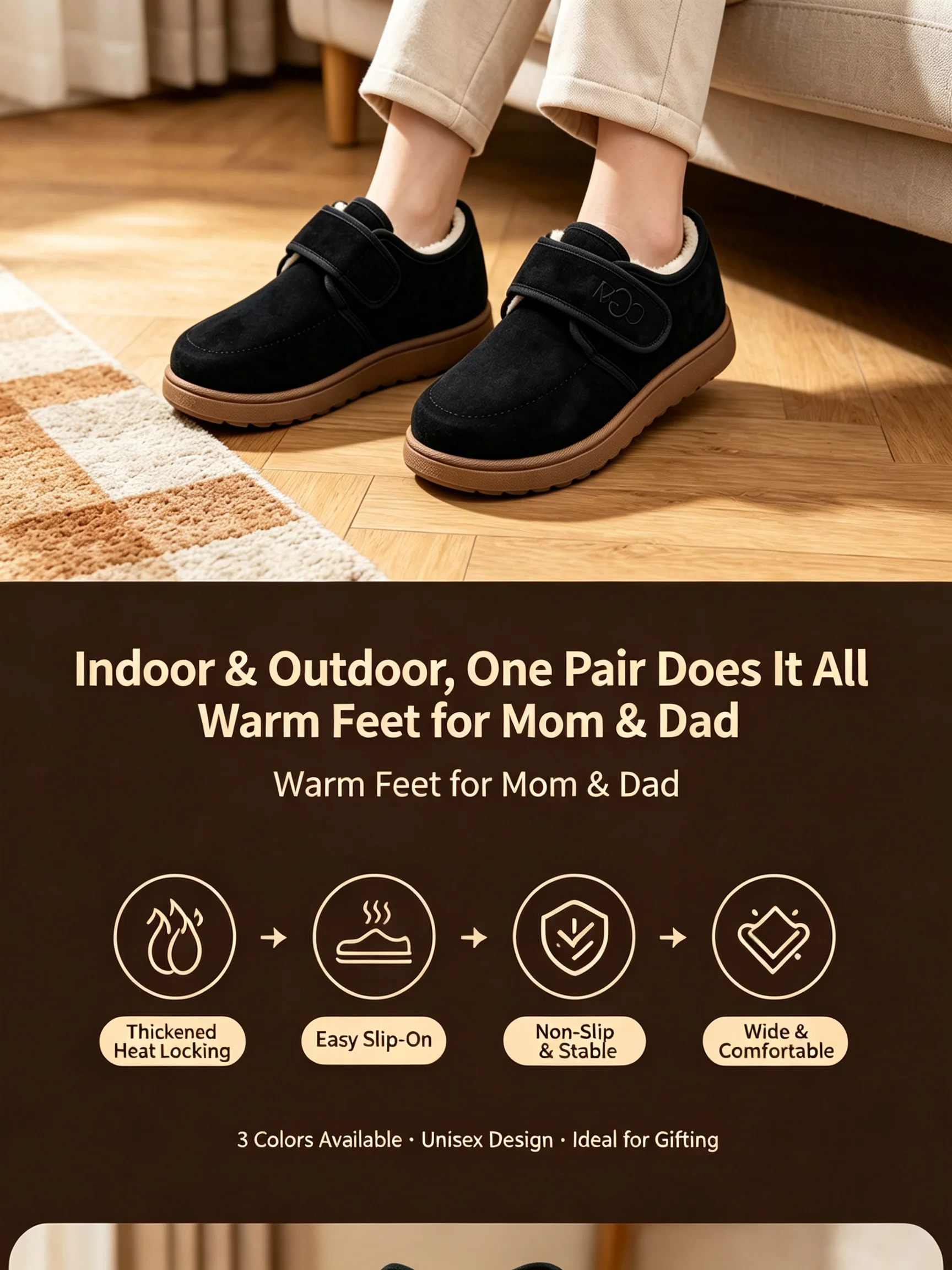 Damen-Winter-Fleece-Innensohlen-Loafer mit Obermaterial aus ultrafeinem Faser-Wildleder und thermischem Baumwollfutter mit Klettverschluss, lässige Outdoor-Schuhe – Detail 1