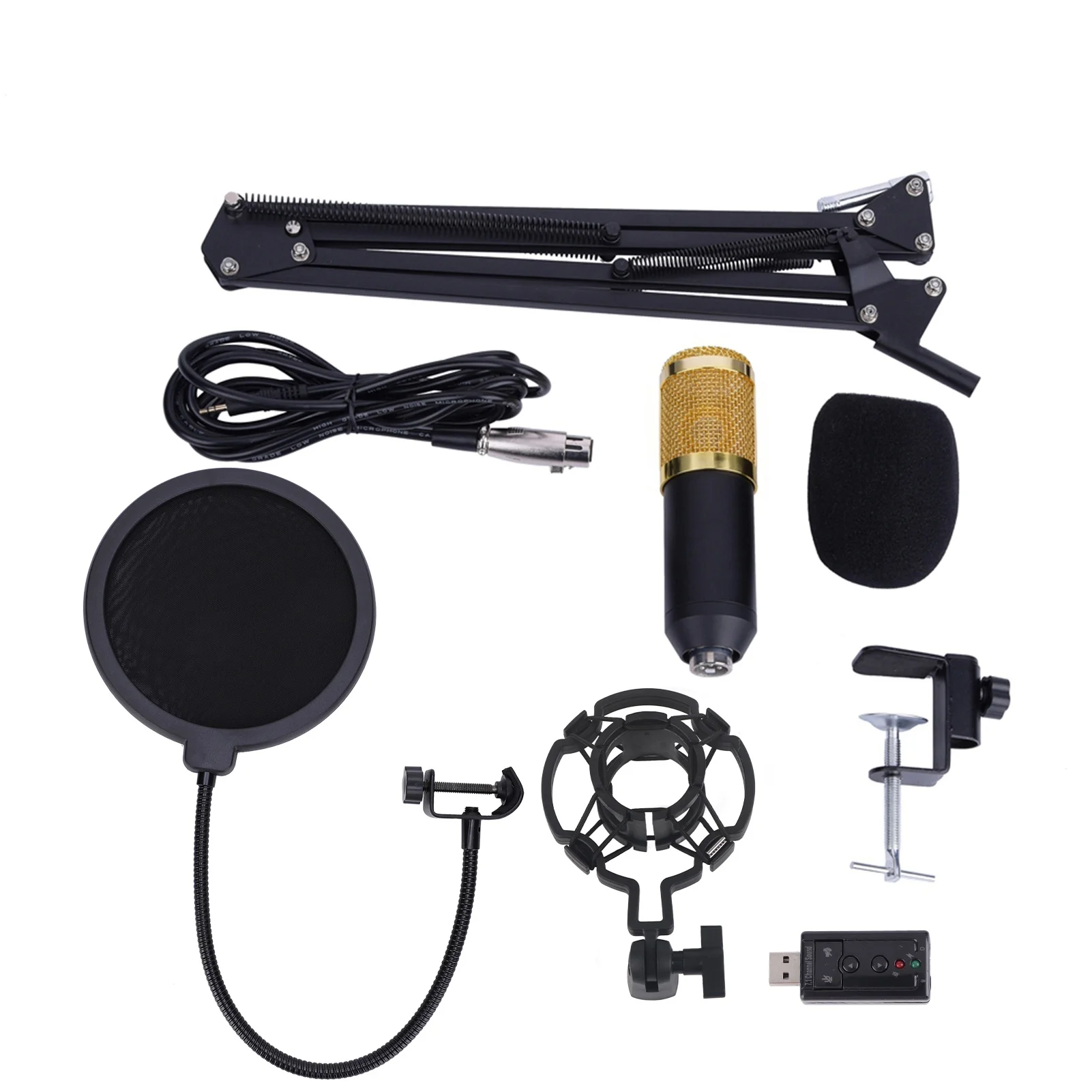 

BM800 Studio Condenser Microphone Arm Stand Pop Filter Foam Cap Kit Record Accessory
