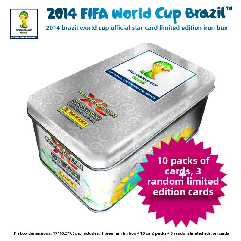 Caixa de Lata com Cartões de Futebol Panini da Copa do Mundo, Cartões de Futebol da Copa do Mundo, Euro, Champions League, FIFA, Serie A, La Liga