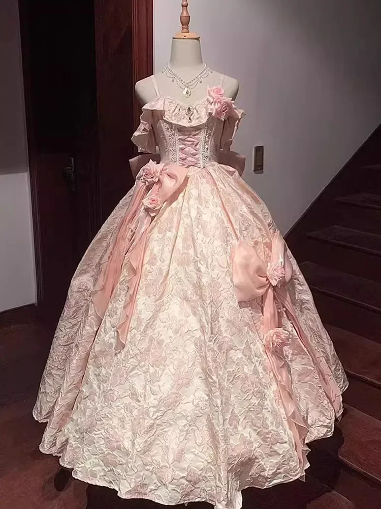 2025 الوردي لوليتا زهرة الزفاف فستان زفاف رائع صيف جديد الحلو الجنية عالية الخصر الأميرة الصناعة الثقيلة لو فستان الإناث #1