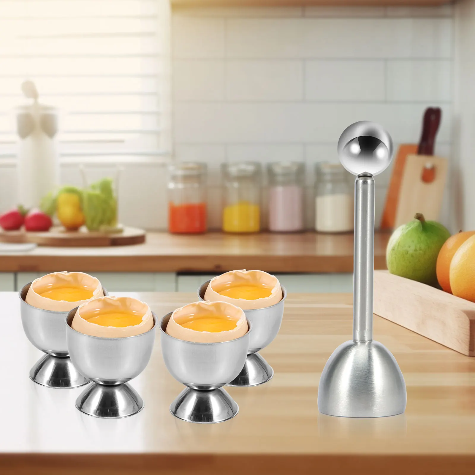 5Pcs Stainless Steel Boiled Egg Topper Shell Top Cutter Kitchen Tool Egg Cracker Separator Knocker Opener Egg Accessories