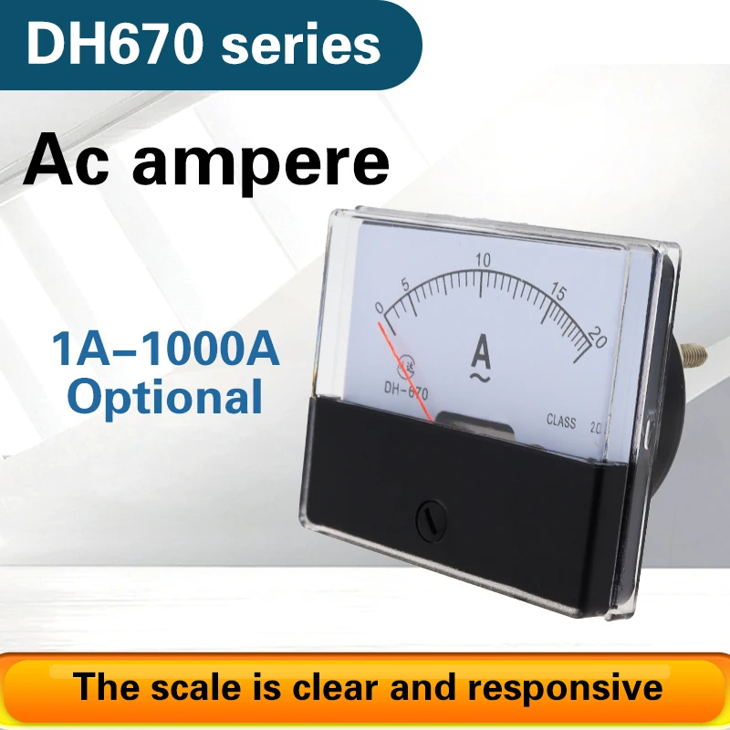 DH670 Analog Amp Panel Meter Current Ammeter Mechanical Pointer 1-1000A AC Ampere Meter DH-670