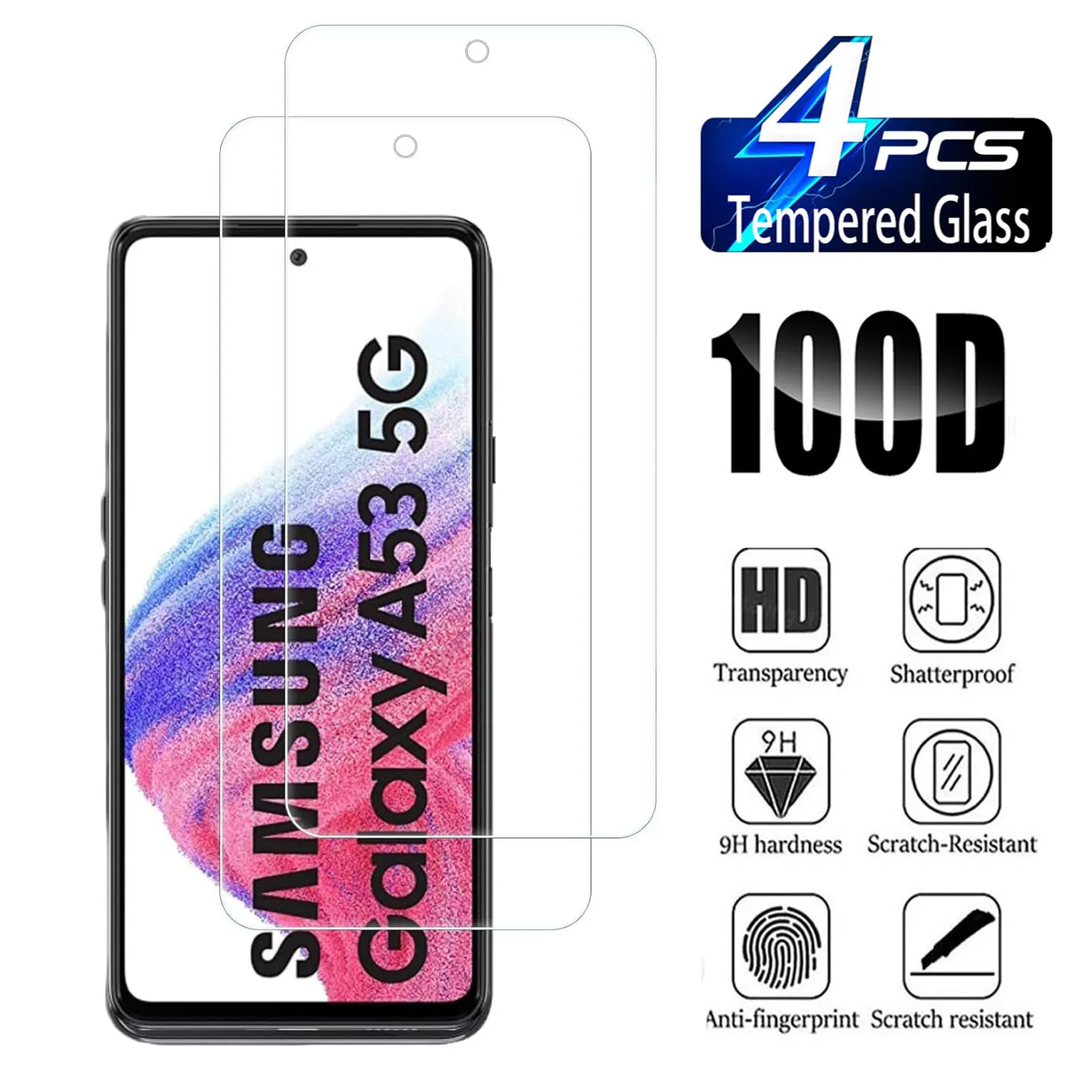 Screen Protector For Samsung Galaxy A53 5G 2/4Pcs HD Tempered Glass Film 9H 100D