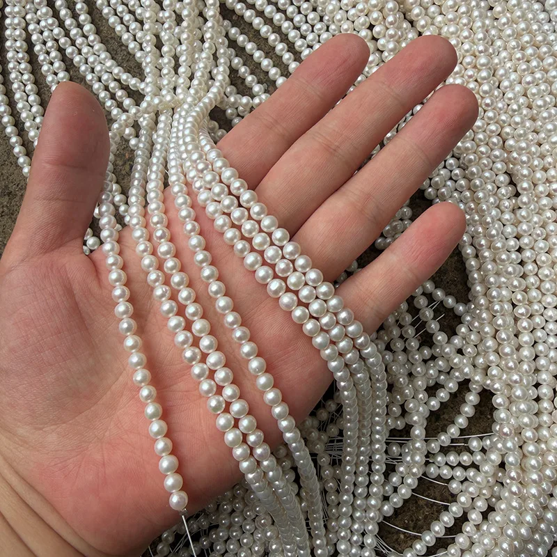 4-5mm Round Natural Pearl Loose Bead Semi-finished Product String, Approximately 38 Centimeters Long