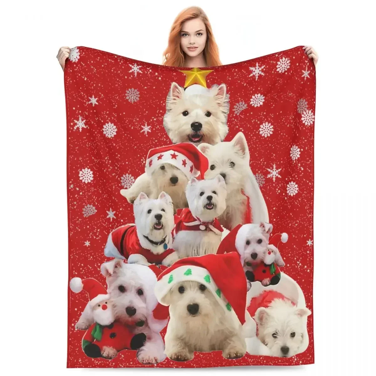 Westie Christmas Tree Dog Merch Blankets Flannel Home West Highland Terrier Dog Throw Blanket Cozy Soft for Bedroom Bedspread