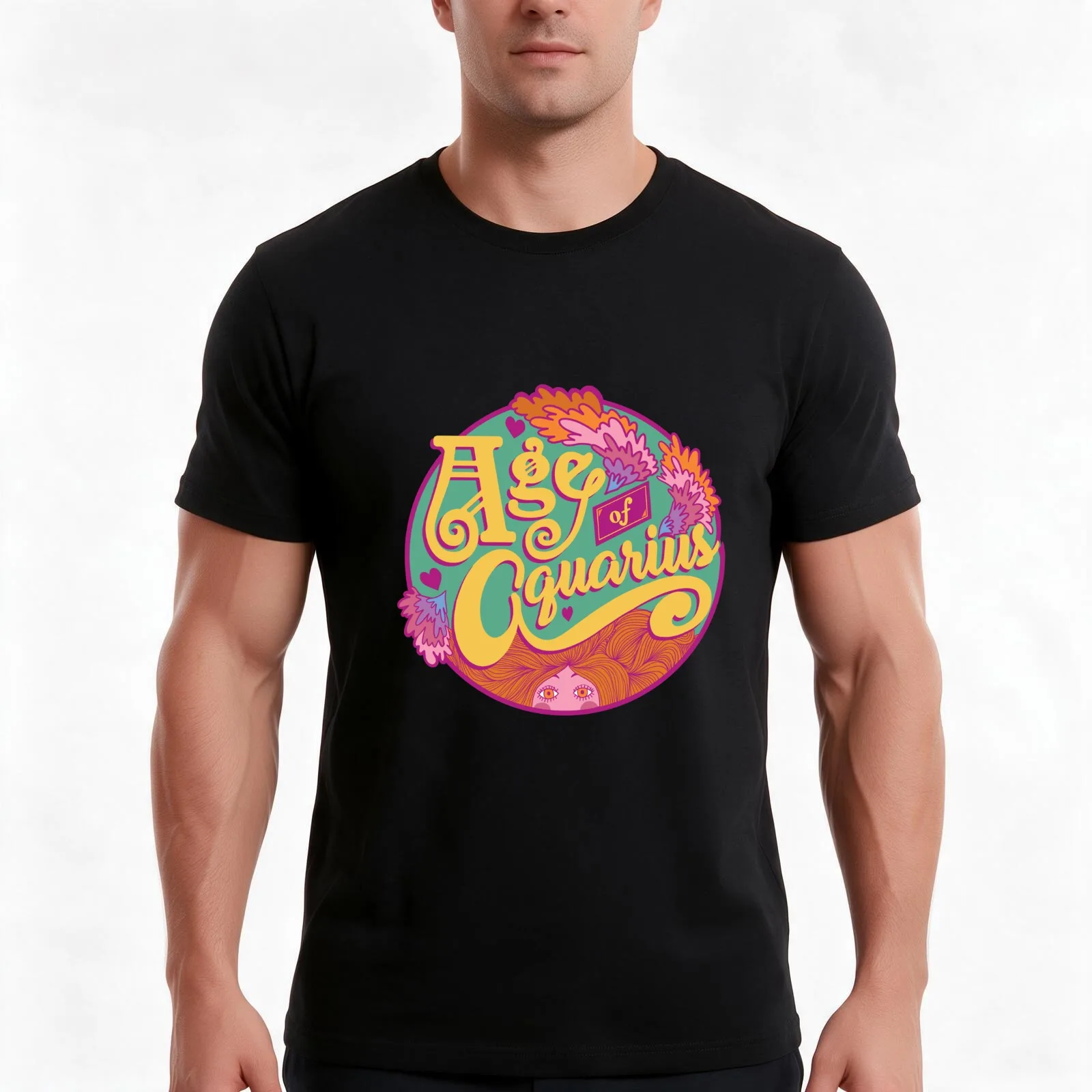 Age of Aquarius T-Shirt Summer Casual Cotton Tee Oversized Streetwear Tops Vintage Graphic Print Loose Fit Short Sleeve