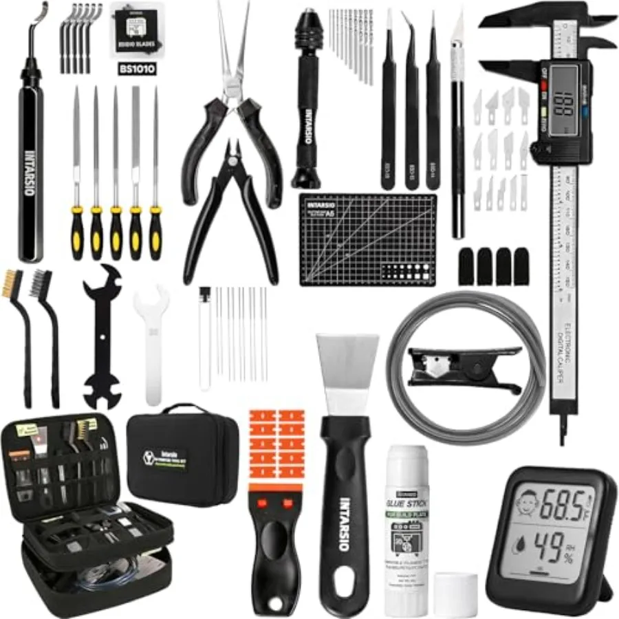 76pcs 3D Printer Tools Kit with Bag, 3D Printer Accories includes Digital Caliper, Hygrometer, PTFE Tube Kit, Deburring Tool, S